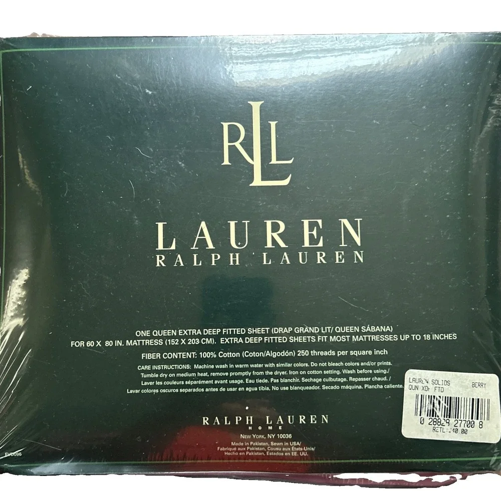 Vintage Lauren Ralph Lauren Berry Pink Extra Deep Fitted Sheet/Flat Sheet Queen